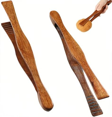 2 Pieces Wooden Toast Tongs 10.4" Reusable Bread Steak Kitchen Clamp Serving Tool Natural Wood Co... | Amazon (US)