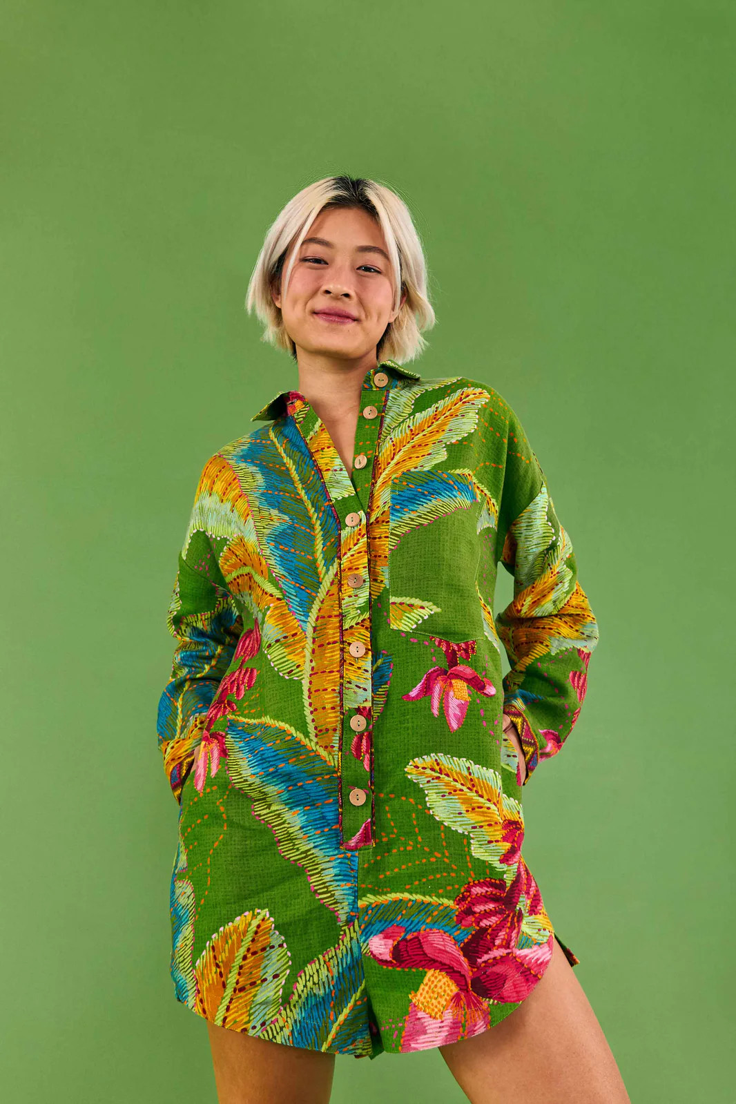 Green Banana Leaves Romper | FarmRio (US)