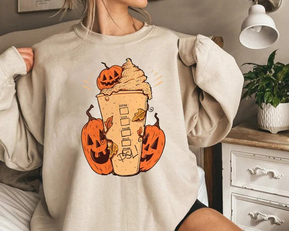Fall Aesthetic Clothing, Halloween Pumpkin Sweatshirt, Pumpkin Spice Latte Sweatshirt, Fall Coffe... | Etsy (US)
