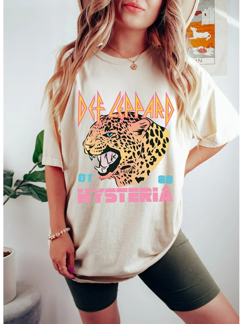 Vintage 80'S Rock Band Tee Shirt Leppard Tshirt Rock And Roll Leopard Retro Music Festival Shirt,... | Walmart (US)