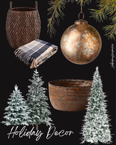 Christmas trees in baskets will be trending in 2023! Also check out the McGee & Co gold beaded garland dupe DUPE