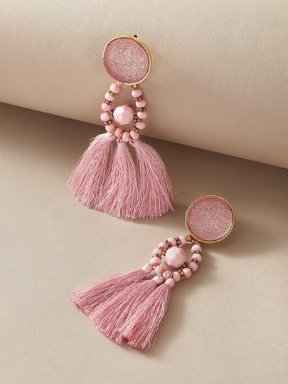 1pair Tassel Decor Beaded Drop Earrings | SHEIN