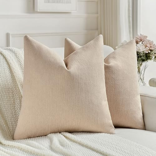 FUTEI Dusky Pink Chenille Decorative Throw Pillow Covers 22x22 Inch Set of 2,Soft Cozy Faux Linen Textured Cushion Case,Farmhouse Home Decor for Couch Living Room | Amazon (US)