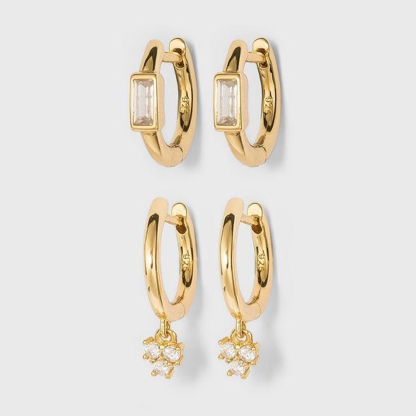 SUGARFIX by BaubleBar 14K Gold Plated Delicate Crystal Huggie Hoop Earring Set - Gold | Target