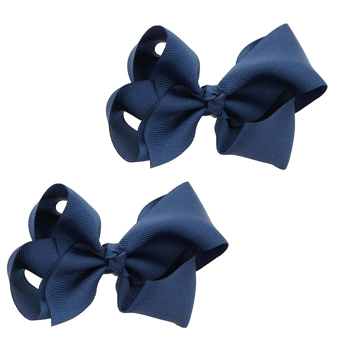 3 Inch Grosgrain Bow for Little Girls- Set of 2 (Navy) | Amazon (US)