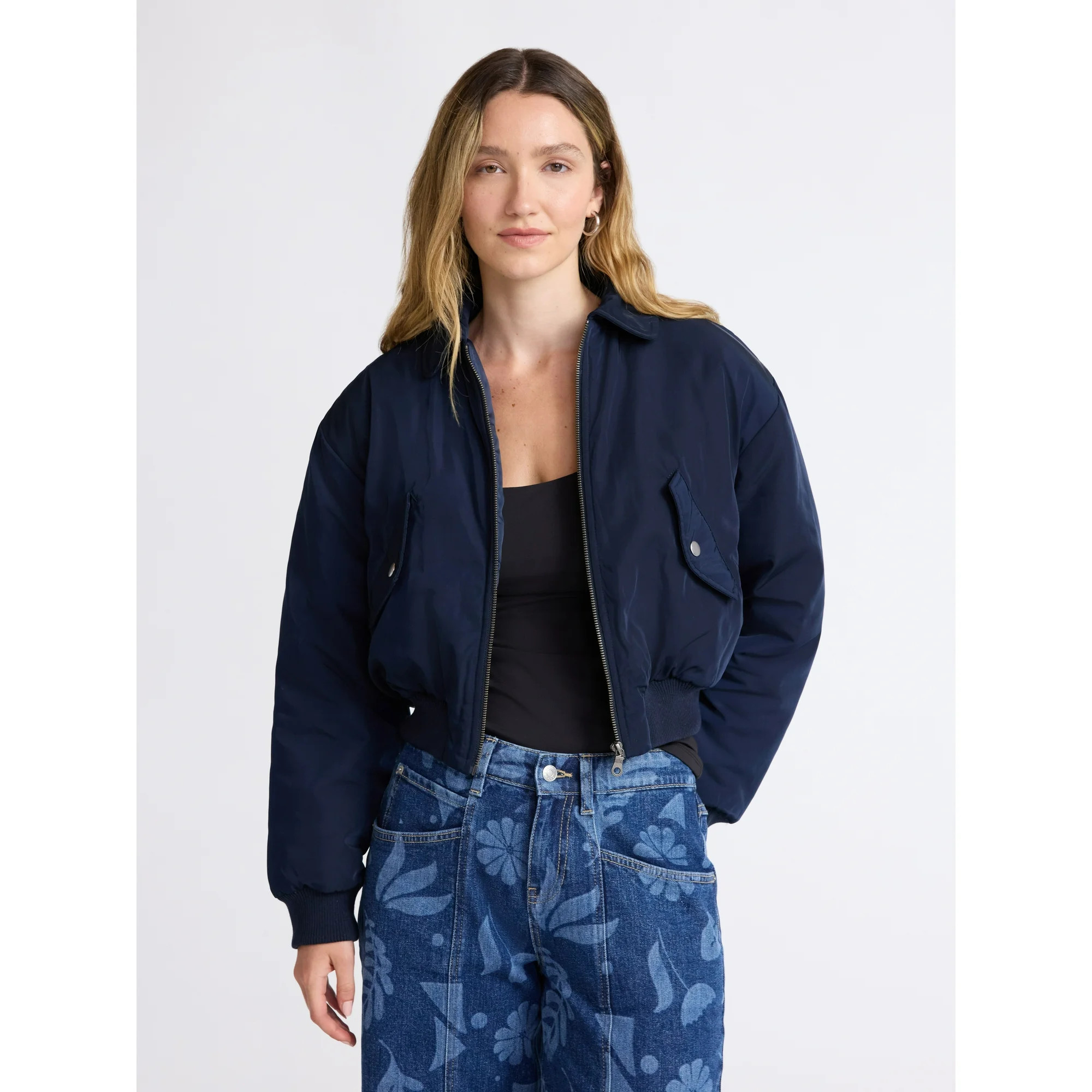Scoop Women's Cropped Bomber Jacket, Midweight, Sizes XS-XXL - Walmart.com | Walmart (US)