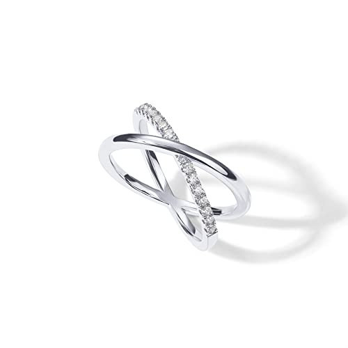 PAVOI 14K Gold Plated X Ring | Simulated Pav√© Diamond CZ Criss Cross Ring for Women | White Gold - Size 7 | Amazon (US)