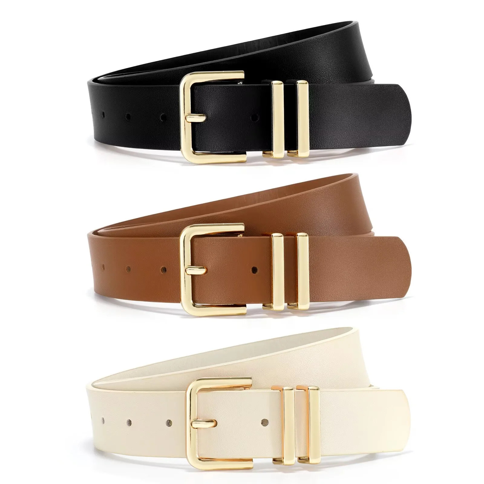 JASGOOD 3 Pack Leather Belts for Women Fashion Ladies Waist Belt with Gold Buckle | Walmart (US)