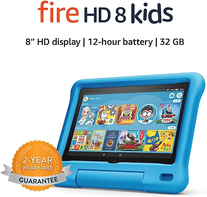 Fire HD 8 Kids tablet, 8" HD display, ages 3-7, 32 GB, Blue Kid-Proof Case | Amazon (US)