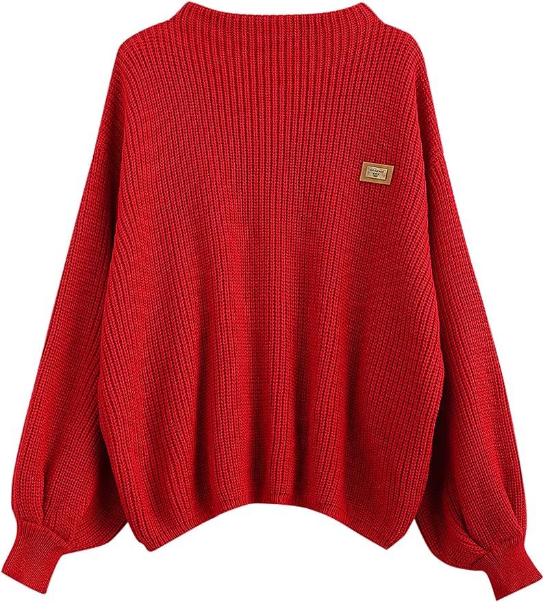 ZAFUL Women's Oversized Sweater Crewneck Lantern Sleeve Loose Pullover Chunky Sweater Knit Jumper... | Amazon (US)