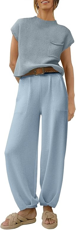 Caracilia Women's Fashion Two Piece Outfits Sweater Sets Cozy Knit Tops & Casual Pants Tracksuit ... | Amazon (US)