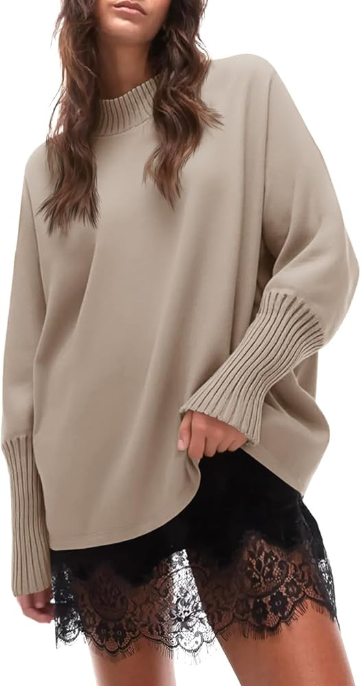 Cicy Bell Womens Mock Neck Sweaters Batwing Long Sleeve Chunky Knit Pullover Oversized Fall Casua... | Amazon (US)