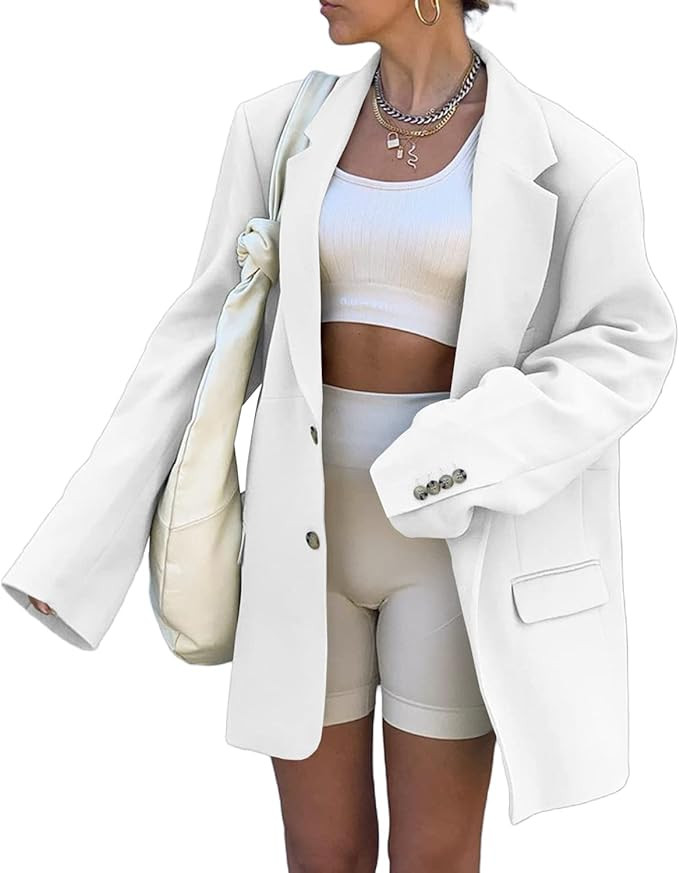 Women Casual Elegant Long Sleeve Oversized Lapel Blazers Open Front Solid Work Office Jacket Blaz... | Amazon (US)