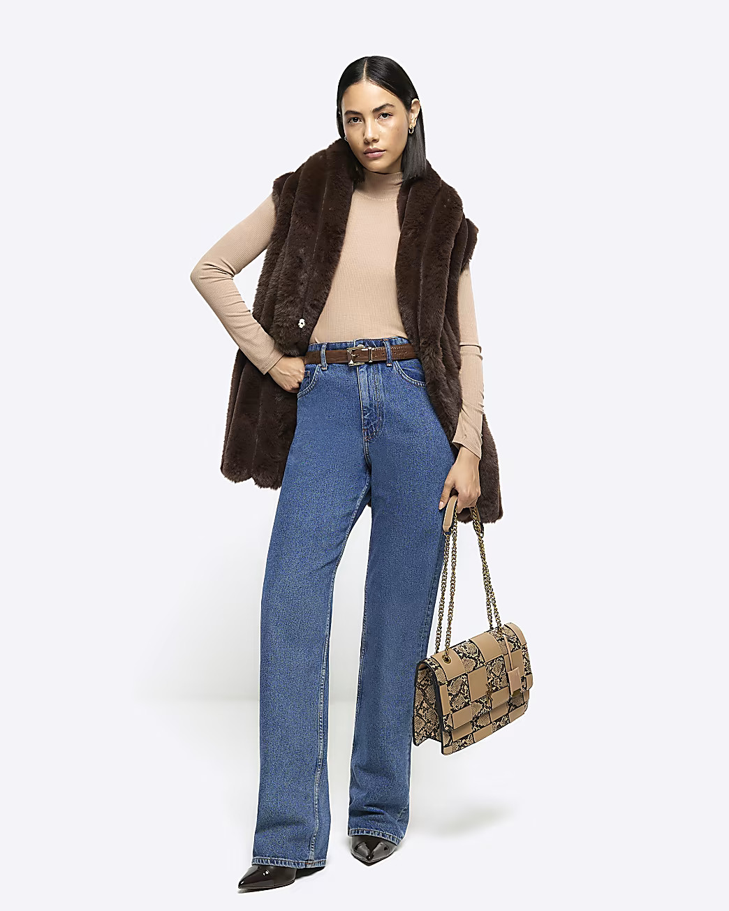 Brown faux fur gilet | River Island (UK & IE)