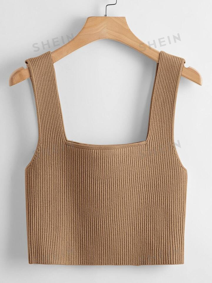 SHEIN EZwear Solid Ribbed Knit Top | SHEIN USA | SHEIN