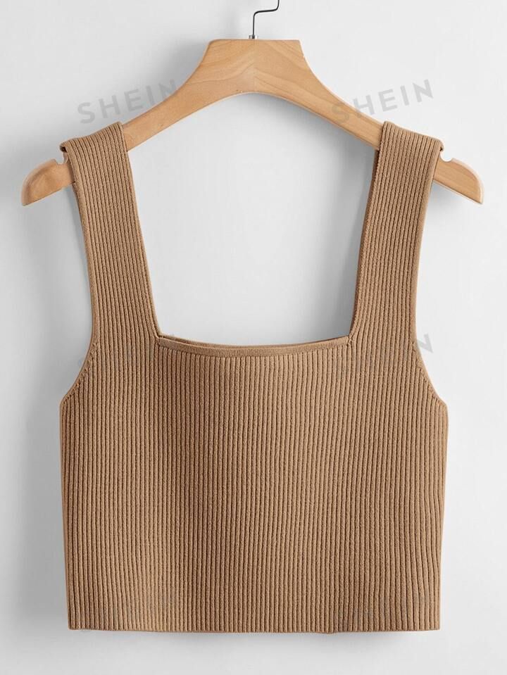SHEIN EZwear Solid Ribbed Knit Top | SHEIN