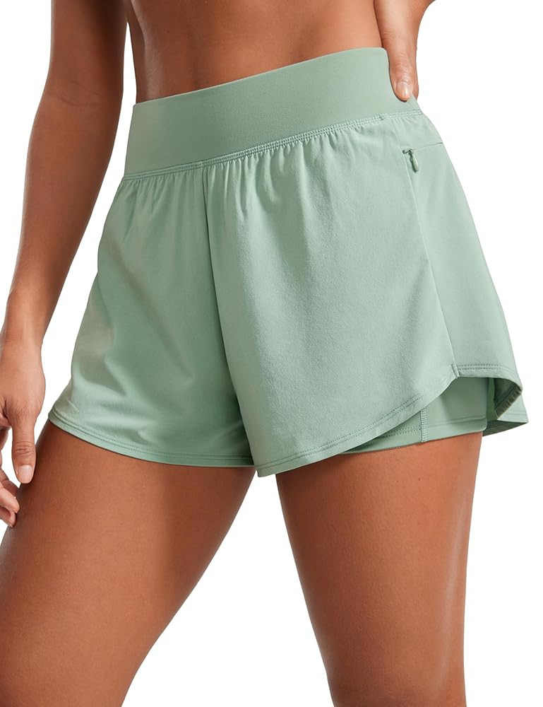 CRZ YOGA Double Layer Running Shorts for Women 3" High Waisted 2 in 1 for Athletic Tennis Workout... | Amazon (US)