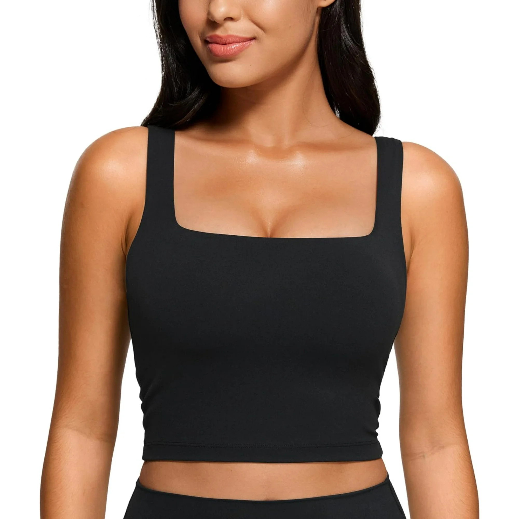 CRZ YOGA Butterluxe Womens Square Neck Longline Sports Bra - Workout Crop Tank Tops Padded with B... | Walmart (US)
