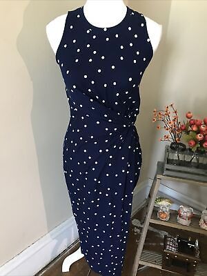 nine britton dress size small blue polka dot sleeveless gathered side long dress  | eBay | eBay US