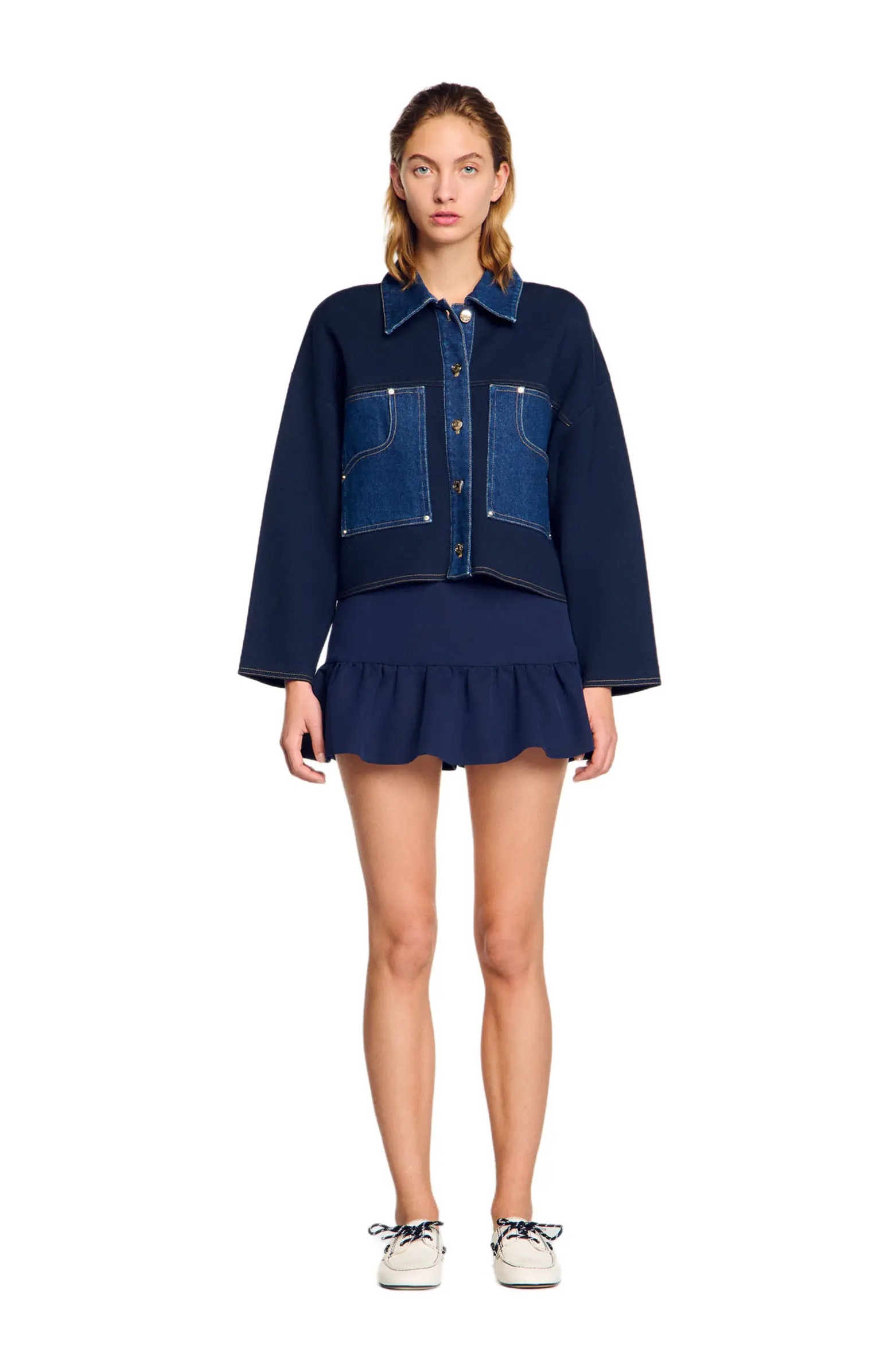 SANDRO Denim detail cardigan | Nordstrom | Nordstrom