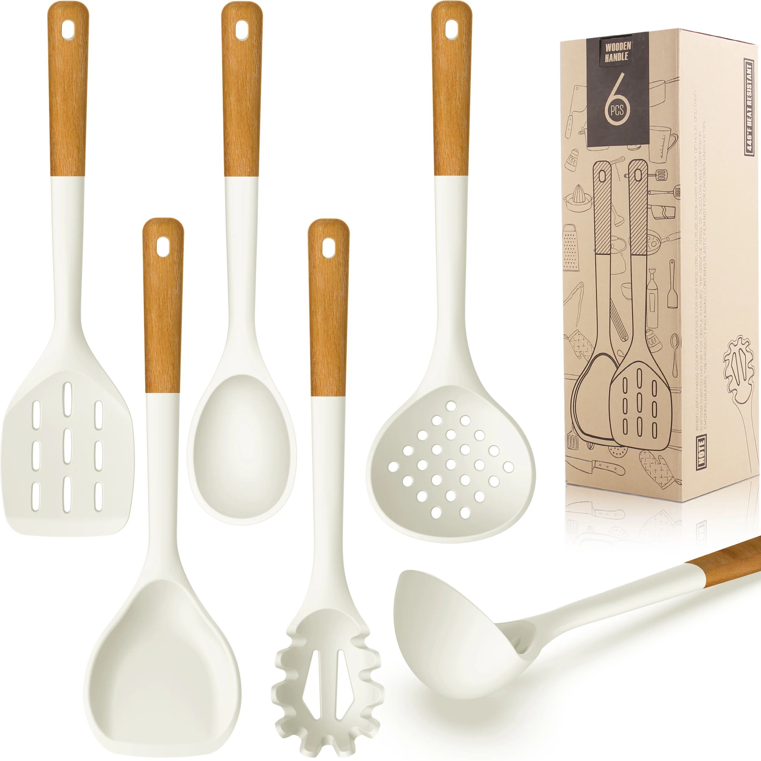 Large Silicone Cooking Utensils - Heat Resistant Kitchen Utensil Set with Wooden Handles, Spatula... | Walmart (US)