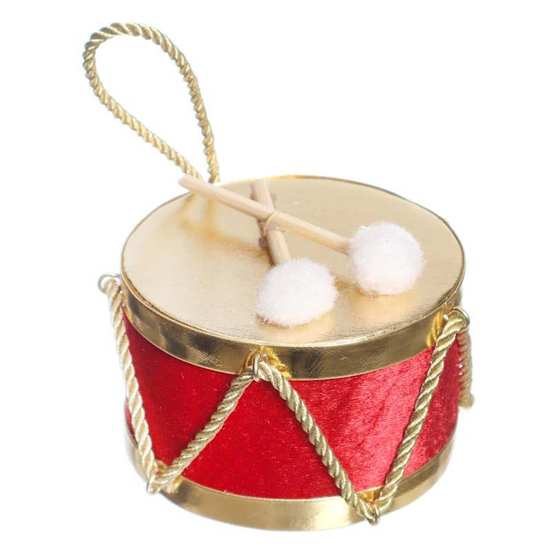 Drum Ornament, 3.5", Red, Fabric, sold by At Home | At Home