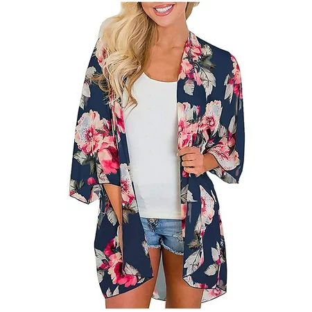 Pgeraug cardigan for women Floral Kimono Loose Shawl Beachwear Boho Casual Blouse Swimwear womens to | Walmart (US)