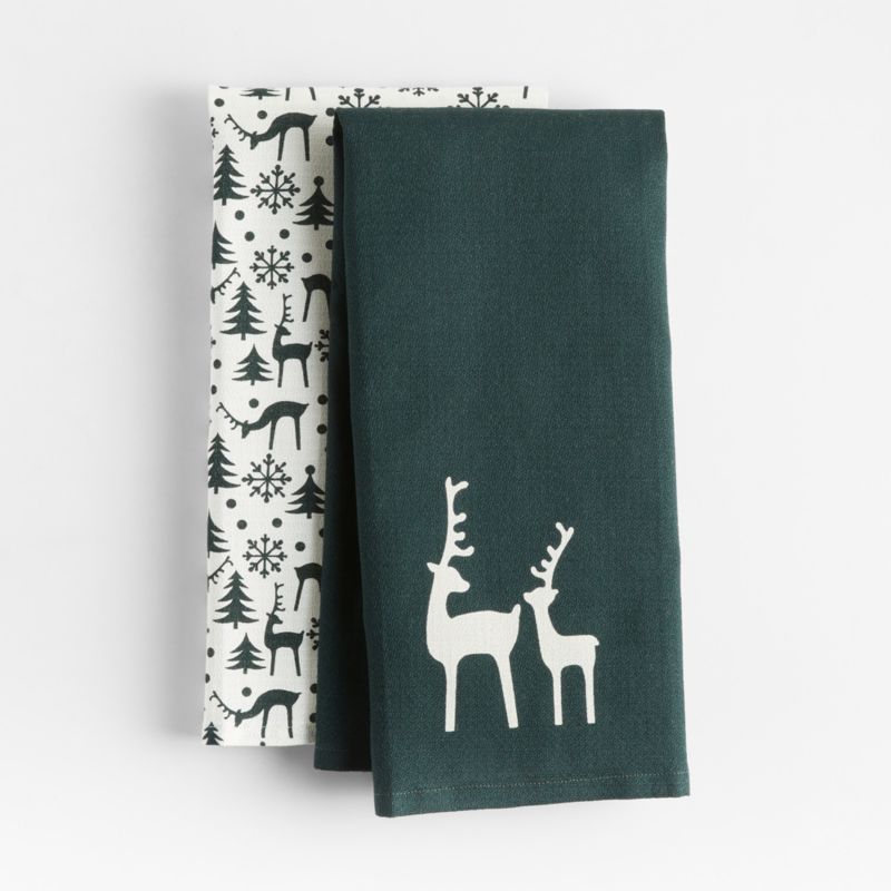 Winter Reindeer Dish Towels, Set of 2 + Reviews | Crate & Barrel | Crate & Barrel