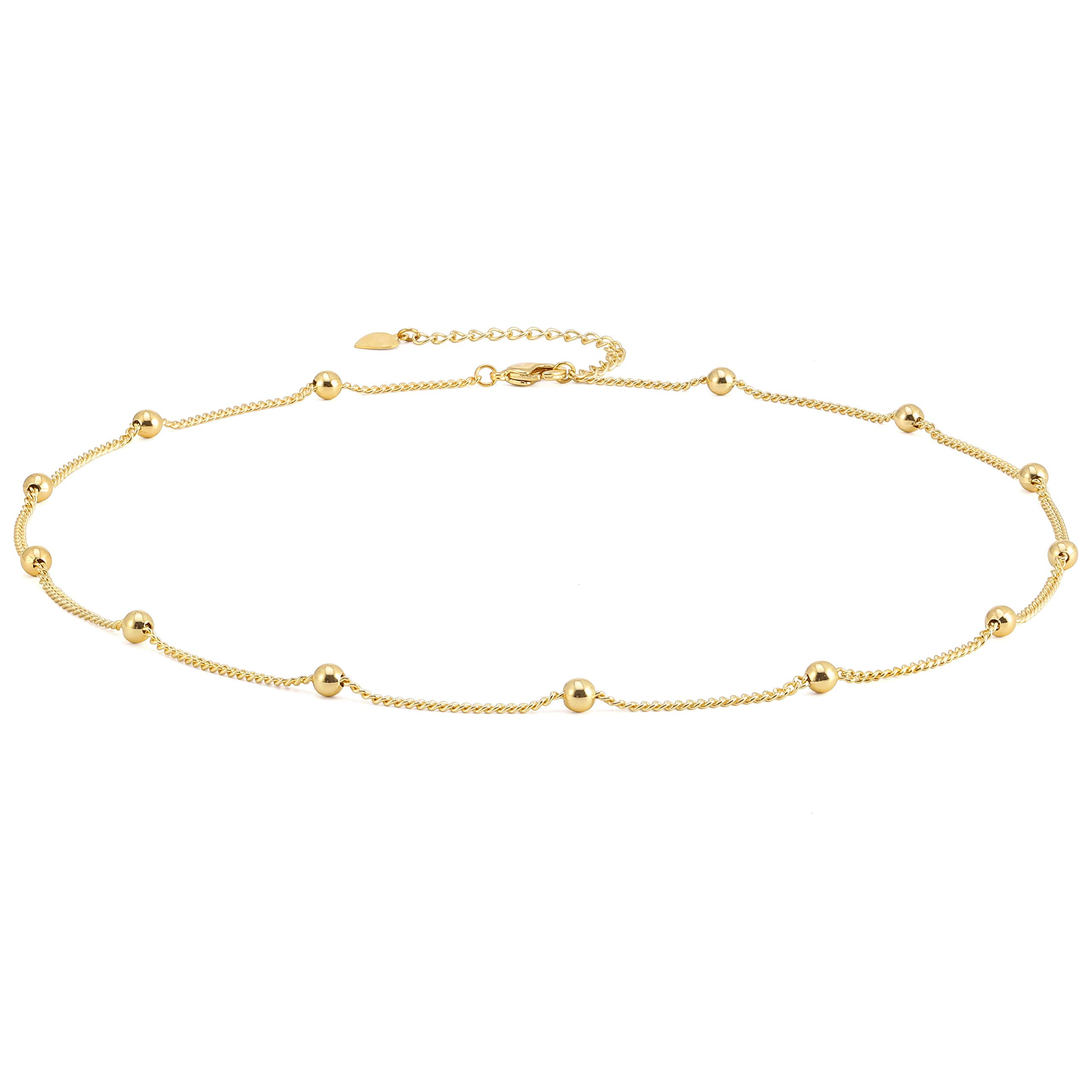 18k Gold Paperclip Chain Choker Satellite Chain Lava Bead Pendant Necklace Dainty Jewelry for Wom... | Amazon (US)