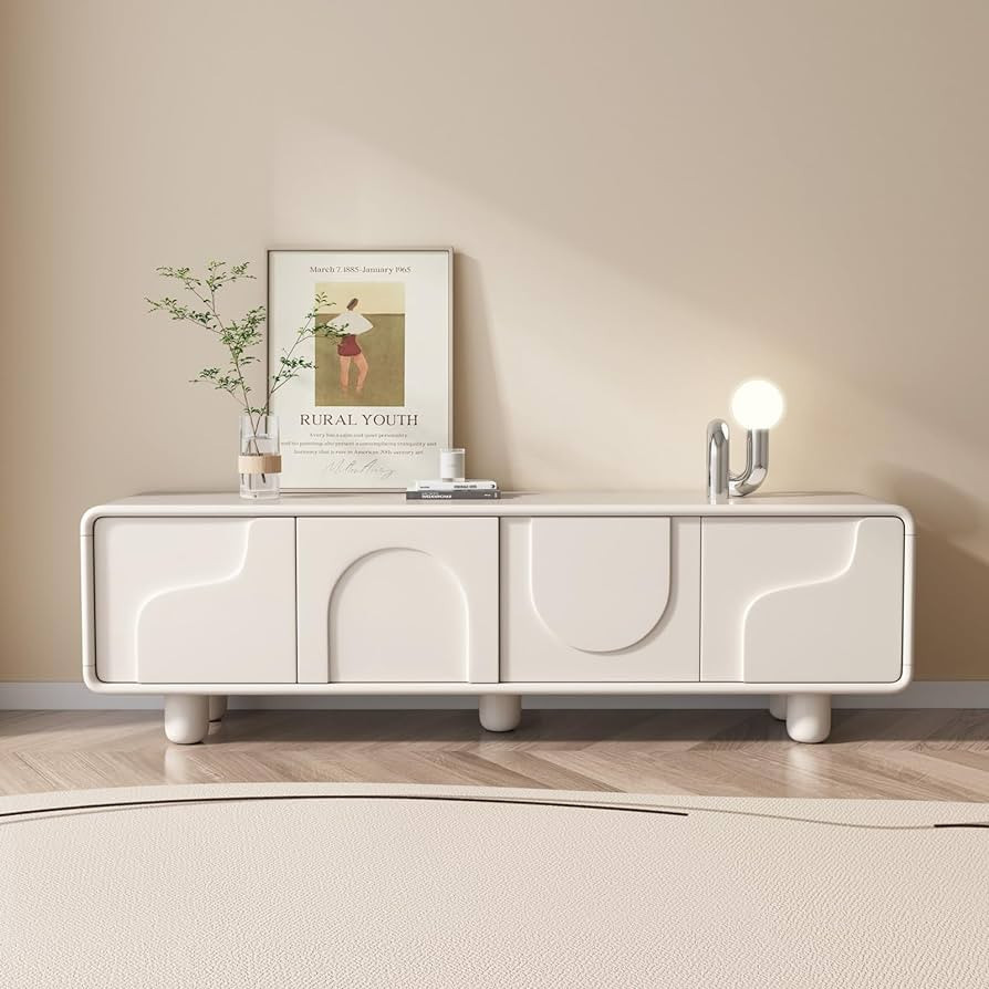 Guyii Modern TV Cabinet, Creamy White Television Stand with 3 Cabinets, Entertainment Stand for T... | Amazon (US)