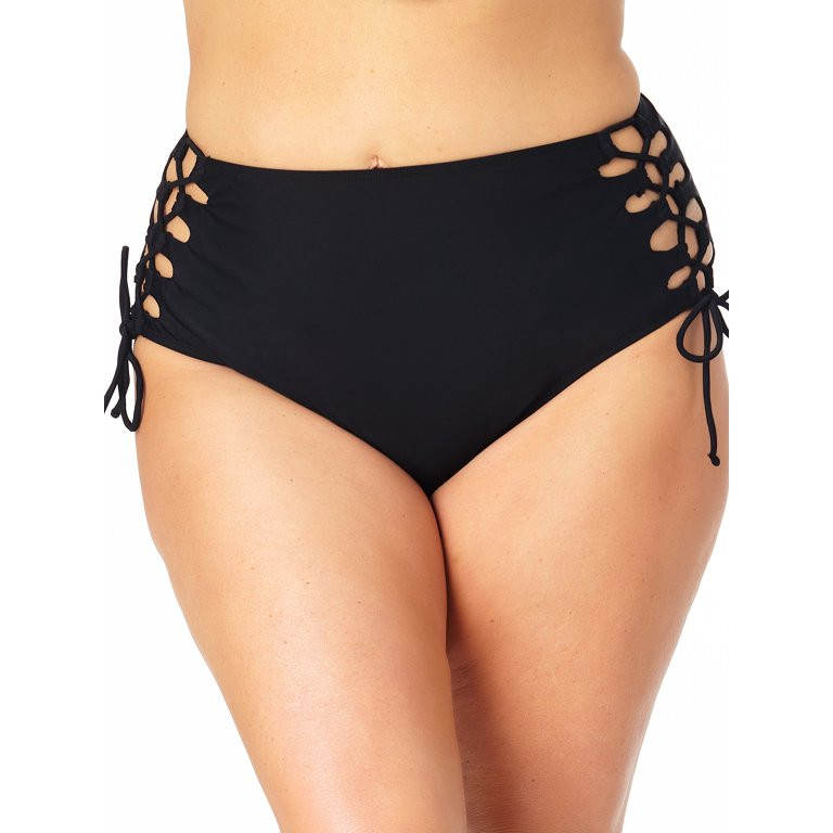 No Boundaries Junior's Plus Lace Up High Waist Bottom Swimsuit | Walmart (US)