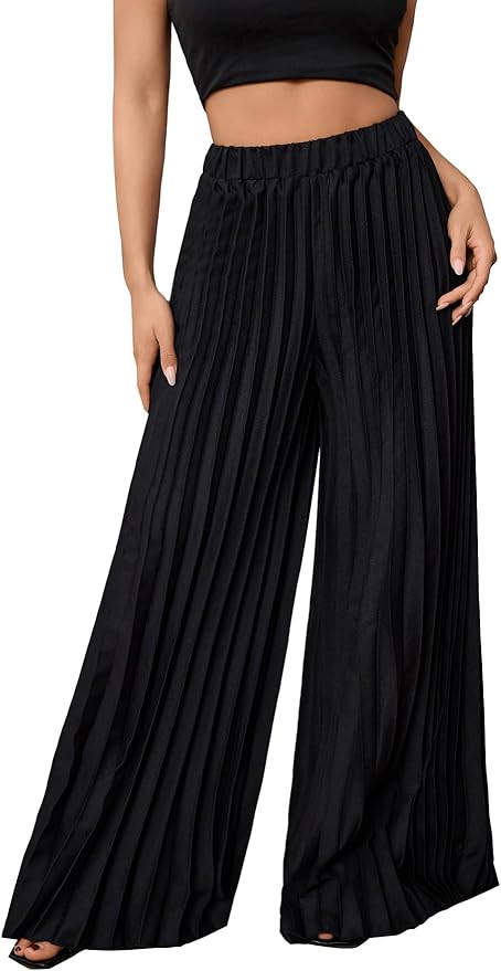 SOLY HUX Women's Wide Leg Palazzo Pleated Pants High Waisted Flowy Loose Dressy Casual Long Trous... | Amazon (US)