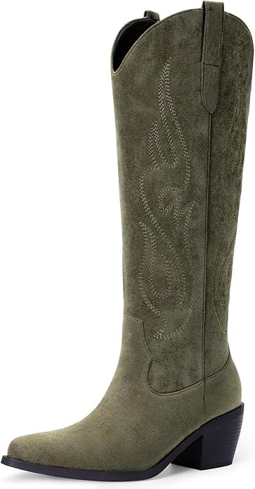Pasuot Western Cowboy Boots for Women - Knee High Wide Calf Cowgirl Boots with Classic Embroidere... | Amazon (US)
