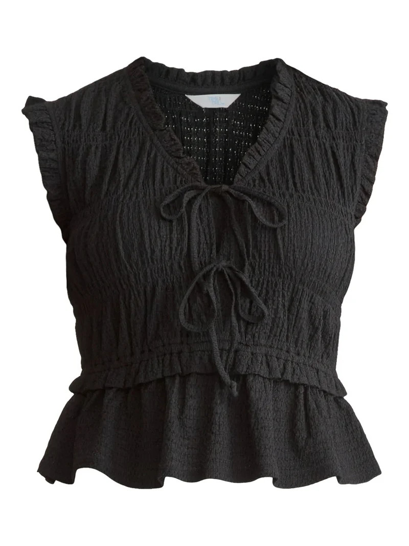 Time and Tru Women's Textured Tie Front Top, Sizes XS-XXXL | Walmart (US)