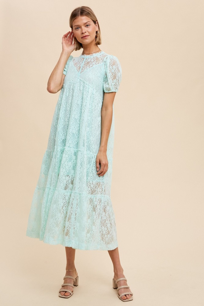 Mint Lace Tiered Midi Dress | PinkBlush Maternity