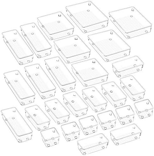 JARLINK 27 Pack Desk Drawer Organizer Trays with 5 Different Sizes, Versatile Clear Drawer Organizer | Amazon (US)