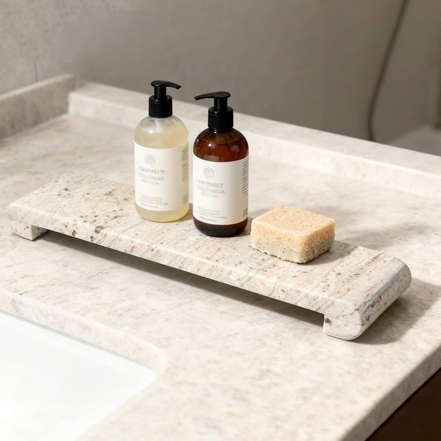 Marble Tray Pedestal Stand, 16"x4" Marble Vanity Tray with Feet for Bathroom Counter, Rectangular... | Amazon (US)