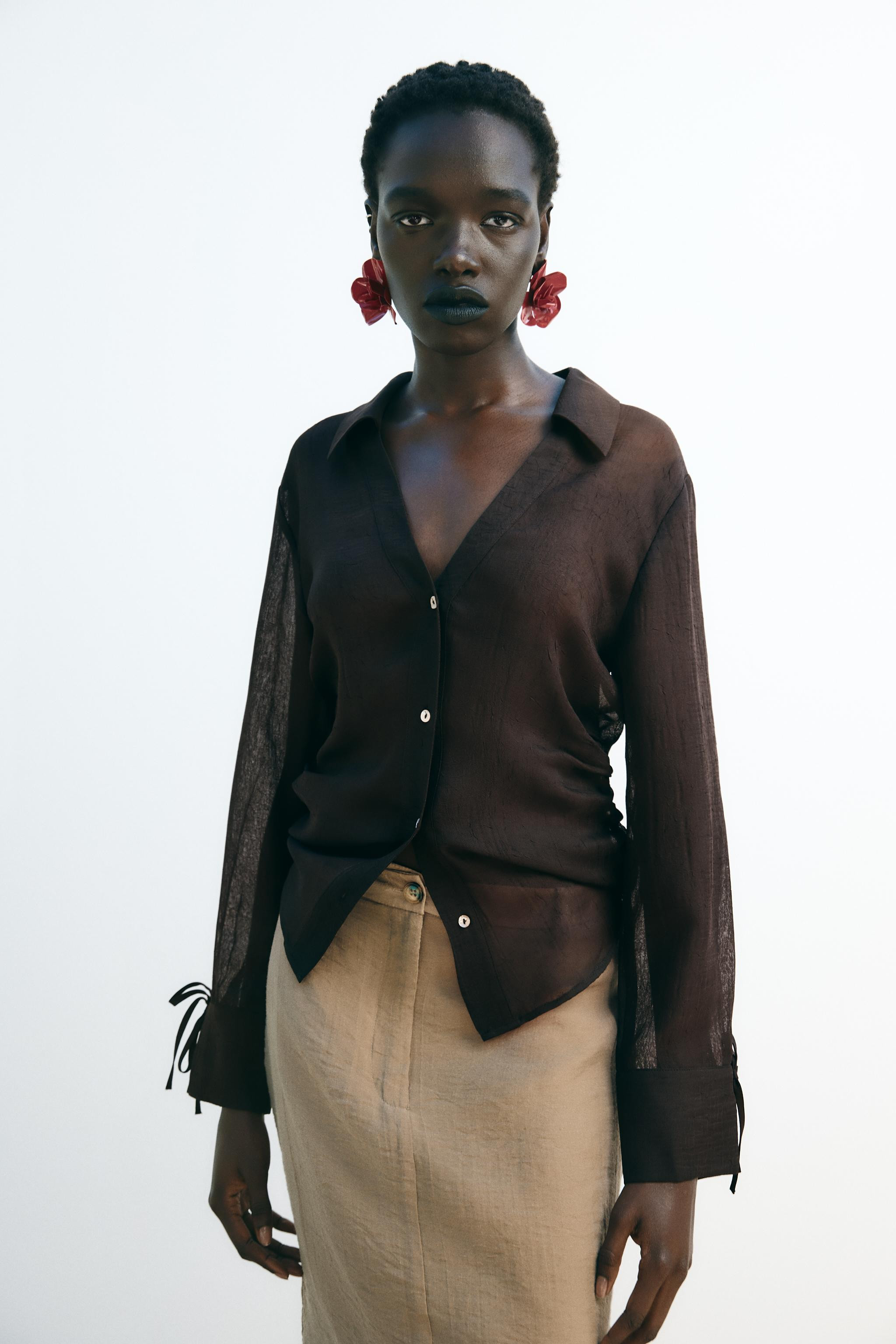 SEMI-SHEER SHIRT WITH TIE DETAIL | Zara UK