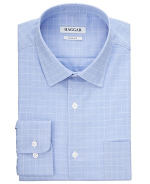Haggar Men's Comfort Stretch Blue-Check Dress Shirt | Macys (US)