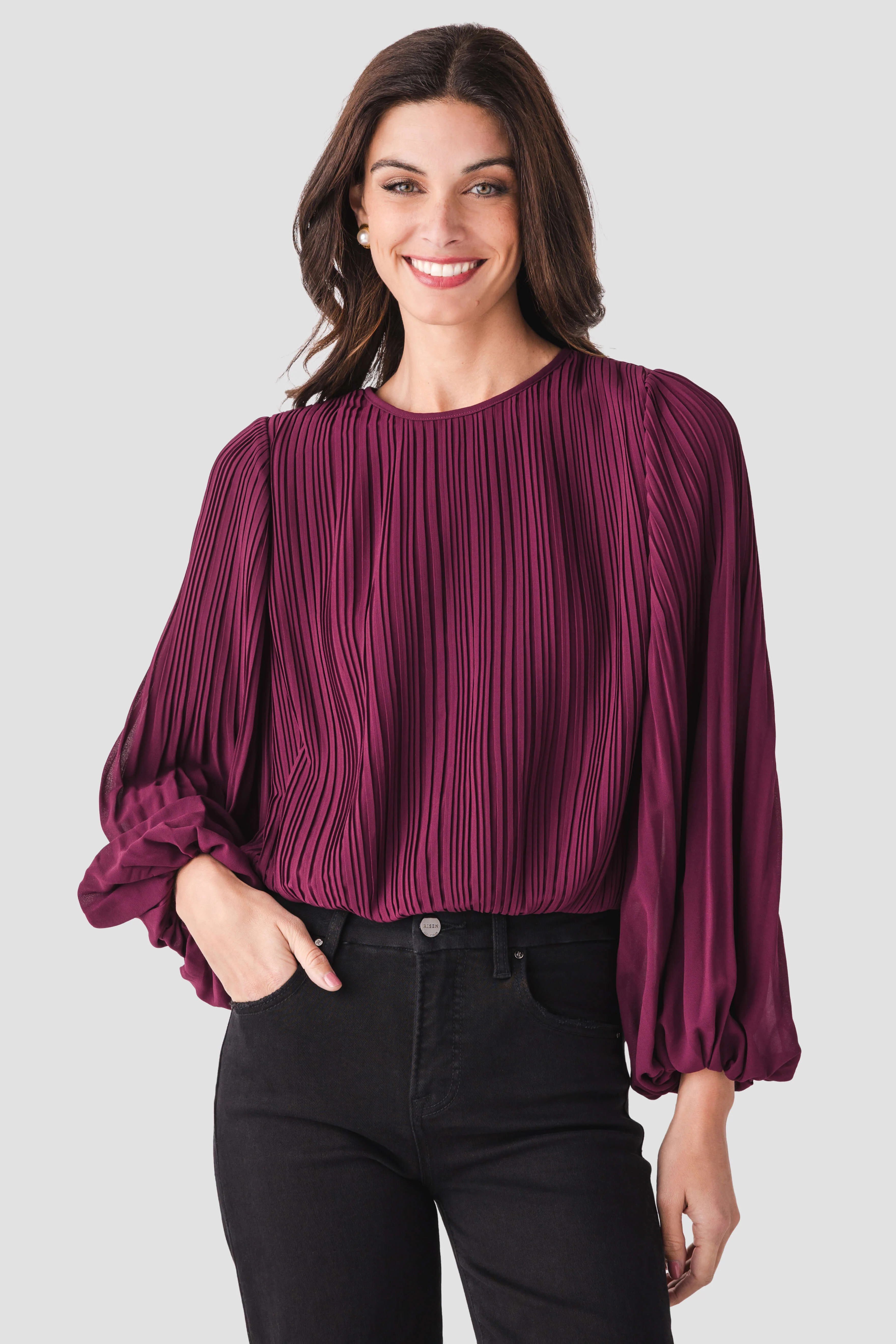 Pinch Pleated Bubble Hem Top | Social Threads