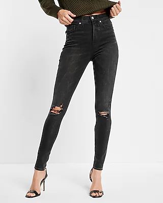 High Waisted Black Ripped Skinny Jeans | Express