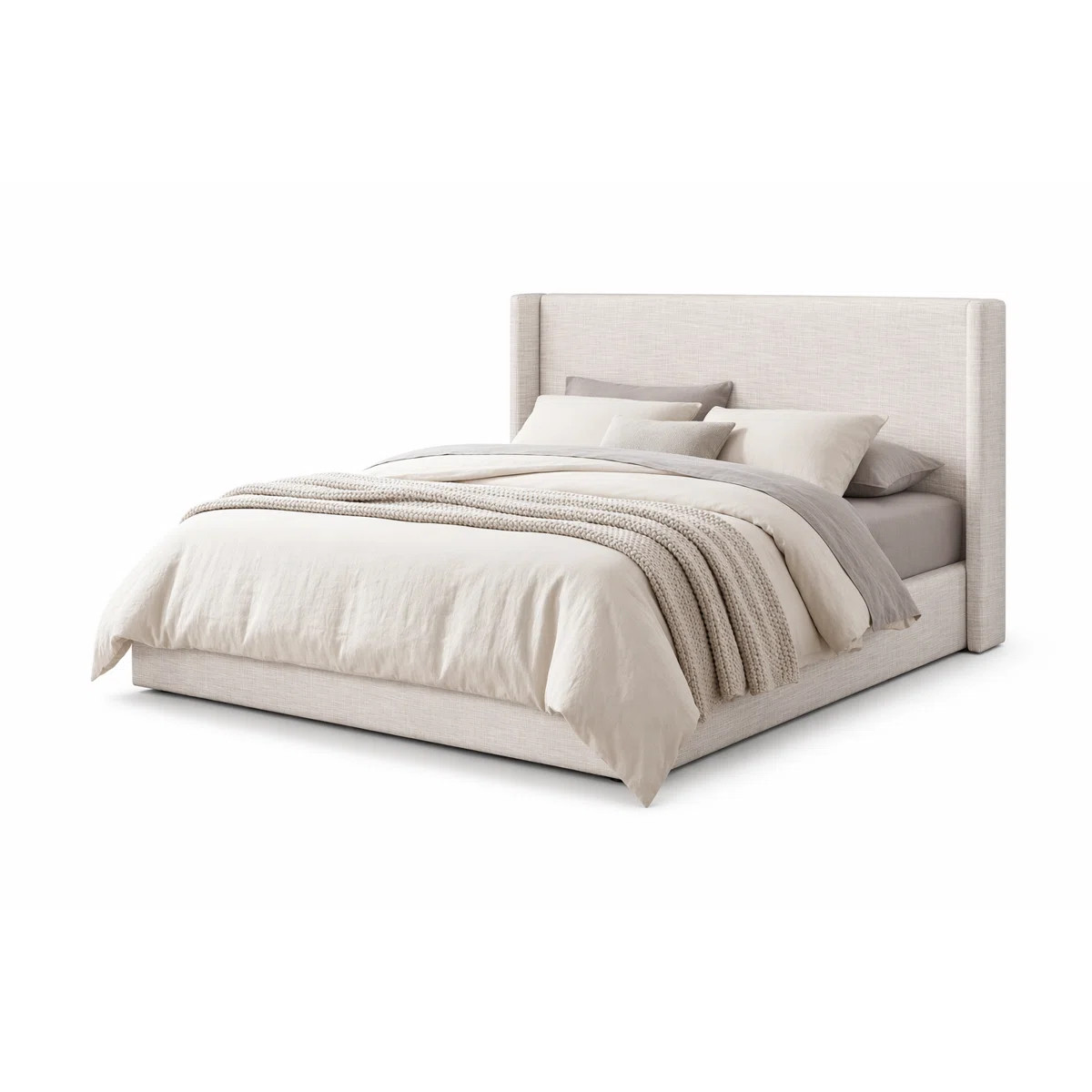 NORDIC UPHOLSTERED ARM KING BED WHITE LINEN BLACK | Wayfair North America