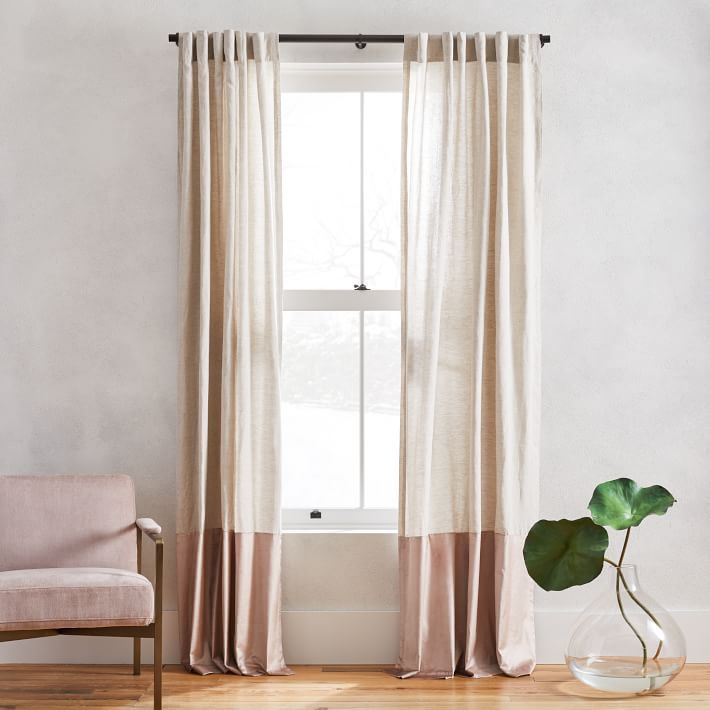 European Flax Linen & Luster Velvet Curtain - Natural/Dusty Blush | West Elm (US)