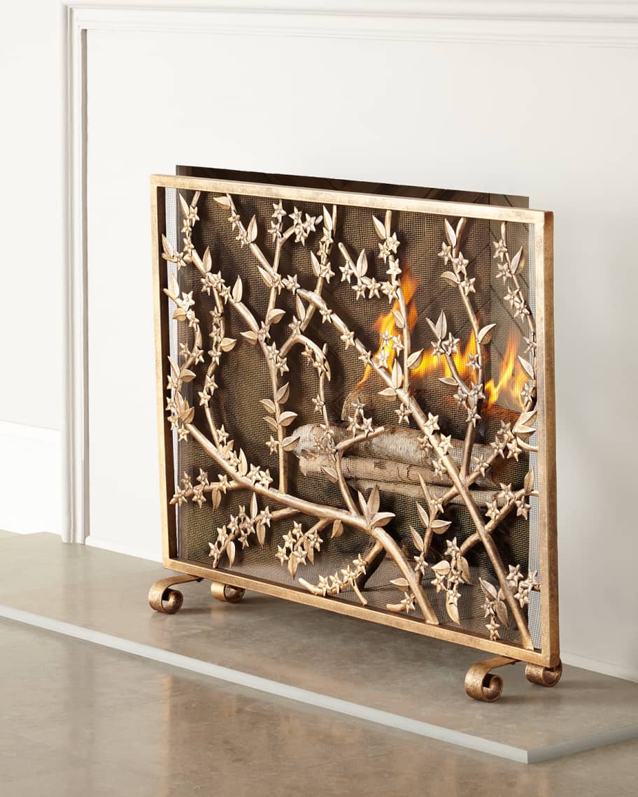 Golden Flowers and Branches Fireplace Screen | Neiman Marcus