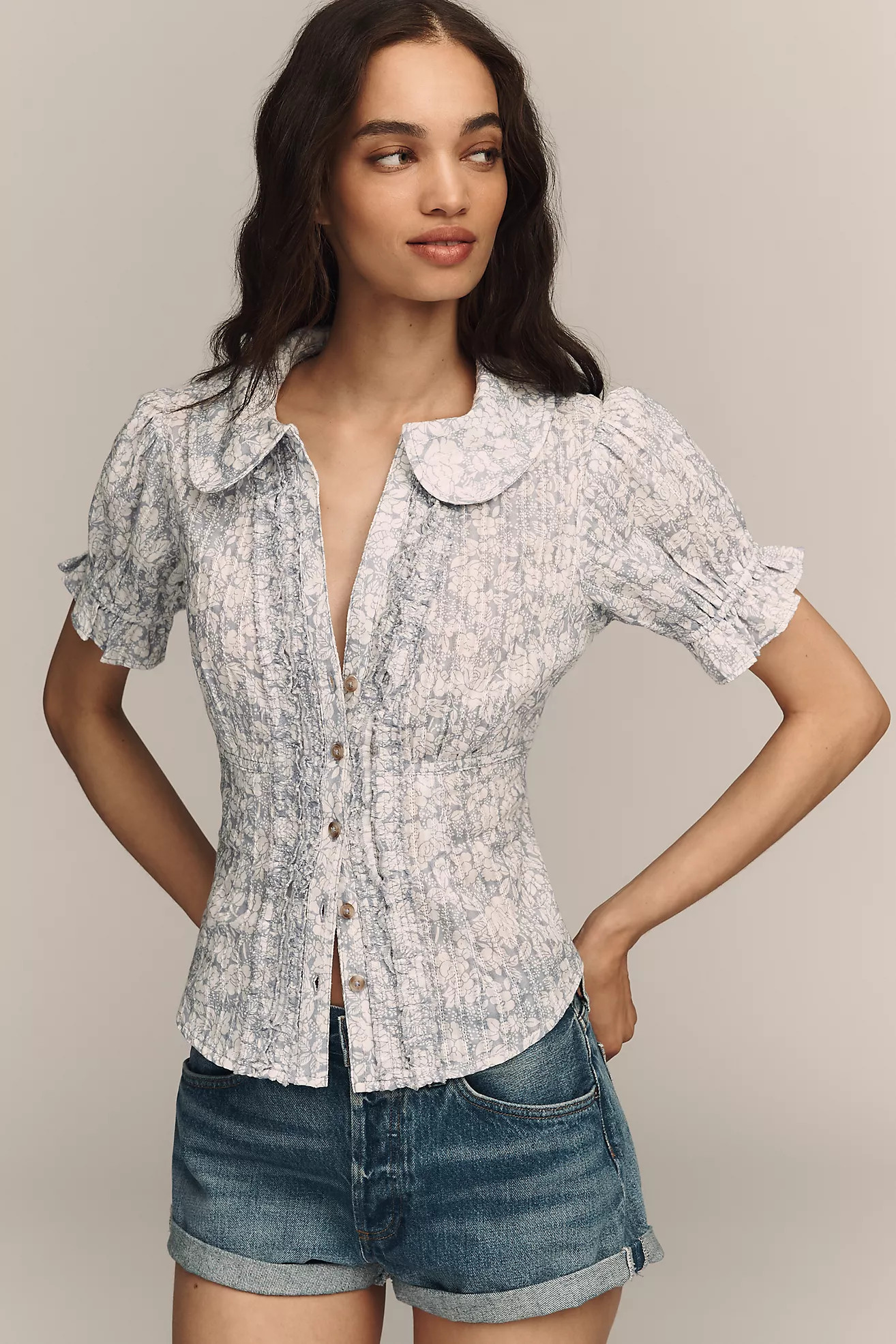 Pilcro Keira Waisted Tuxedo Blouse | Anthropologie (US)