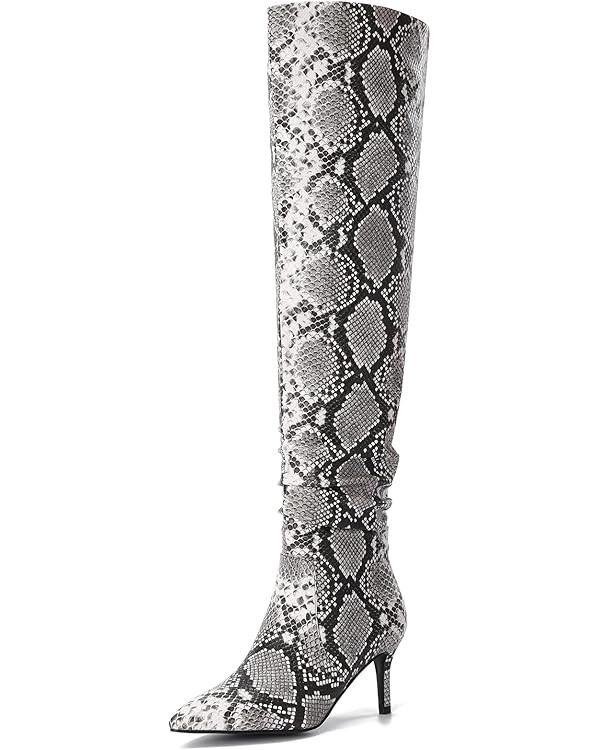 Womens Thigh High Boots Stiletto Heel Snake Skin Side Zipper Slouchy Leg Dress Shoes Casual and C... | Amazon (US)
