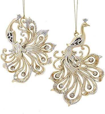 The Bridge Collection Silver & Gold Glittered Peacock Ornaments, Set of 2 | Amazon (US)