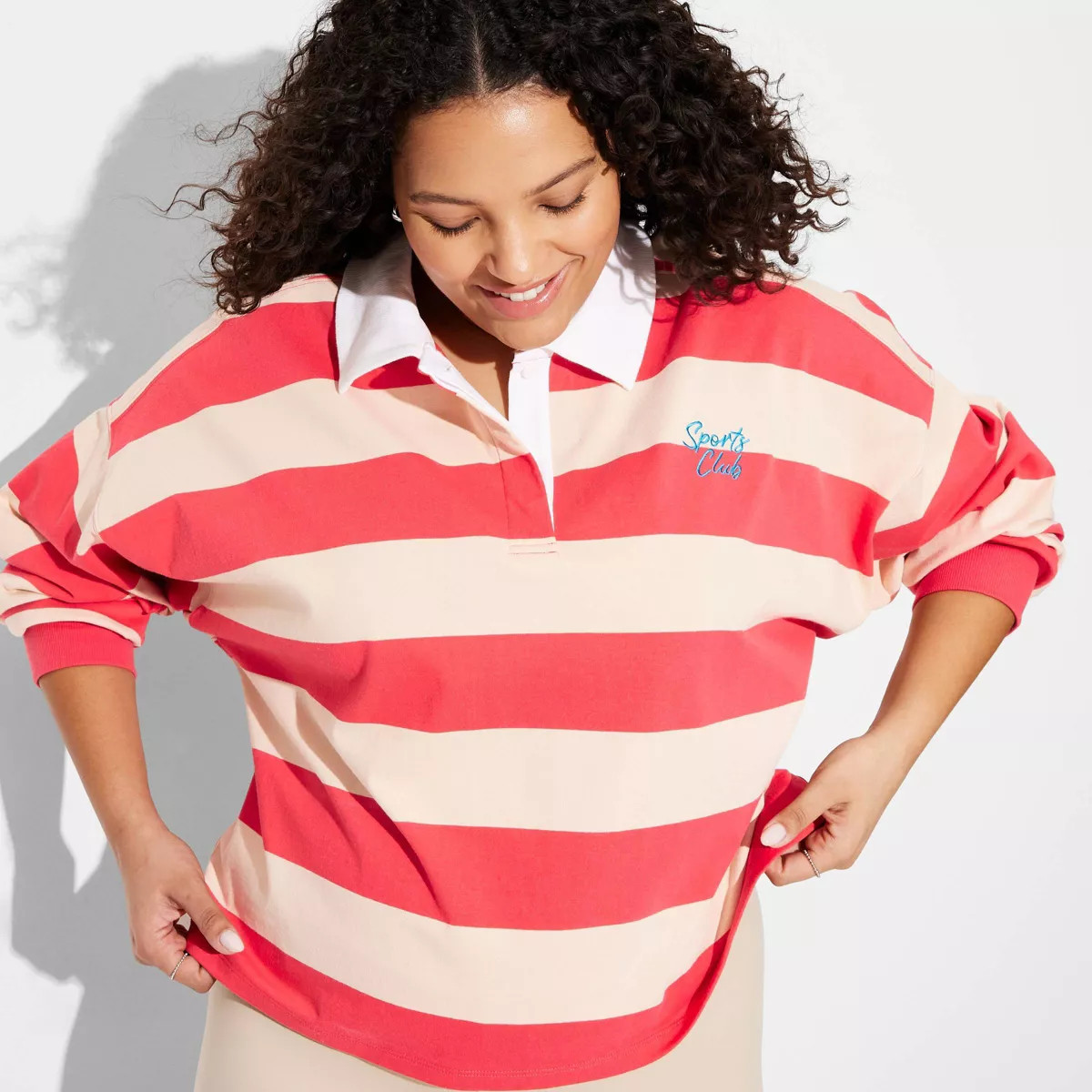 Women's Long Sleeve Graphic Jersey Polo T-Shirt - Wild Fable™ Red Striped 3X | Target