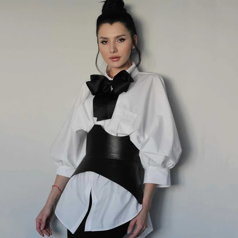 XO Black Leather Corset, XXS-5XL Hourglass Wide Belt, Plain Leather Belt Hips and Waist, Curved L... | Etsy (US)