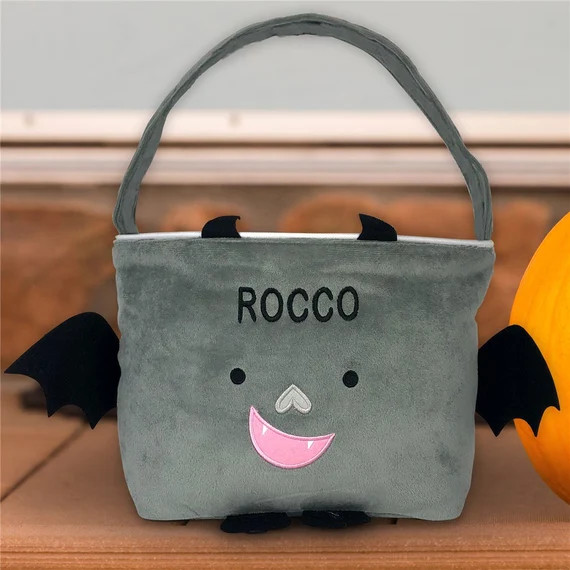 Pumpkin Bat Trick or Treat Basket, embroidered trick-or-treat bag, pumpkin goody bag, candy baske... | Etsy (US)